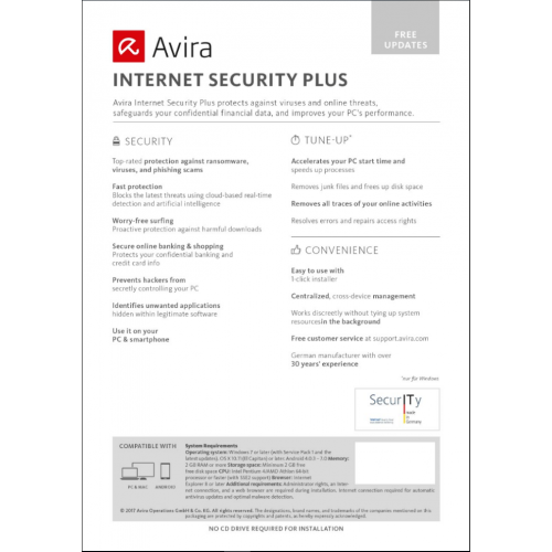 Avira Internet Security Plus | 1 Appareil | 1 An | Numérique (ESD/UE)