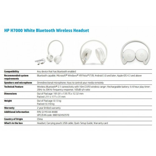 HP Bluetooth Stereo Headset SEALED 8 hours battery 1 year warranty UK VAT inc.