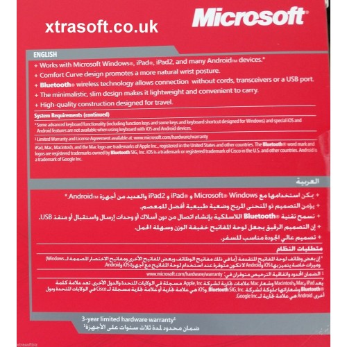 Microsoft Bluetooth Keyboard Wireless ENGLISH US + ARABIC PC Apple Android NEW