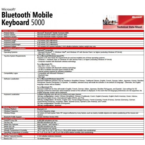 Microsoft Bluetooth Keyboard Wireless ENGLISH US + ARABIC PC Apple Android NEW