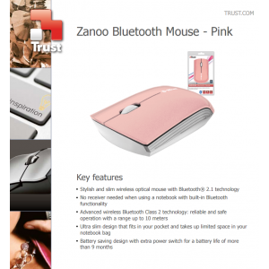 TRUST ZANOO PEARLY PINK BLUETOOTH 3 BUTTON SCROLL WHEEL MOUSE NEW SEALED VAT UK