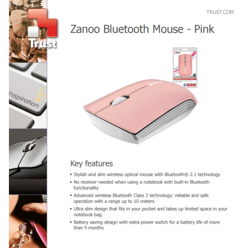 TRUST ZANOO PEARLY PINK BLUETOOTH 3 BUTTON SCROLL WHEEL MOUSE NEW SEALED VAT UK