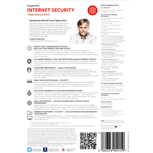 Kaspersky Internet Security 2015 | 1 Appareil | 1 An | Numérique (ESD/UE)
