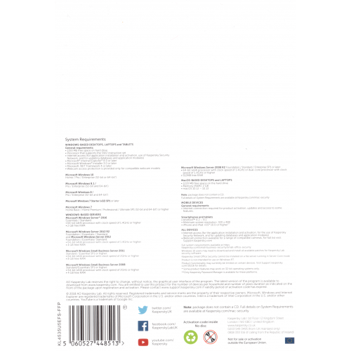 Kaspersky Small Office Security V6 | 1 Server | 10 Desktops | 1 An | Numérique (ESD/RU)