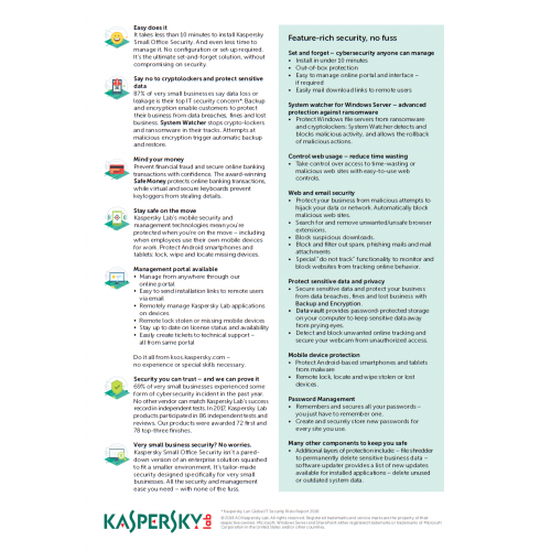 Kaspersky Small Office Security V6 | 1 Server | 10 Desktops | 1 An | Numérique (ESD/RU)