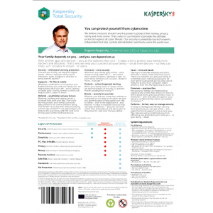 Kaspersky Total Security 2018 | 3 Appareils | 1 An | Numérique (ESD/RU+UE)