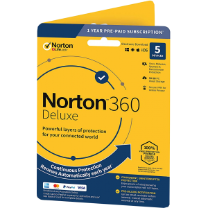 Norton 360 Deluxe | 5 Appareils | 1 An | Carte Bancaire requise | Numérique (ESD/UE)