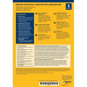 Norton 360 Deluxe | 5 Appareils | 1 An | Carte Bancaire requise | Numérique (ESD/UE)