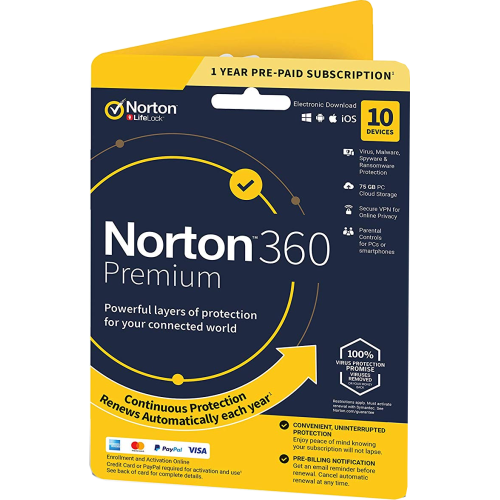 Norton 360 Premium | 10 Appareils | 1 An | Carte Bancaire requise | Numérique (ESD/UE)