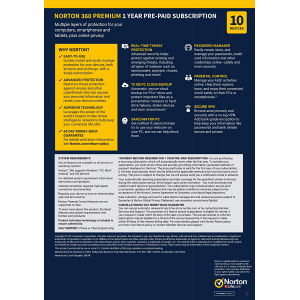 Norton 360 Premium | 10 Appareils | 1 An | Carte Bancaire requise | Numérique (ESD/UE)
