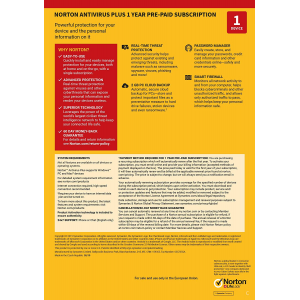 Norton Antivirus 2019 Plus | 1 PC | 1 An | Carte Bancaire requise | Numérique (ESD/UE)