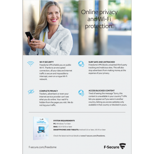 F-Secure Freedome VPN Multi-Appareil | 5 Appareils | 1 An | Numérique (ESD/UE)