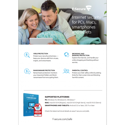 F-Secure Safe Internet Security  | 3 Appareils | 1 An | Numérique (ESD/UE)