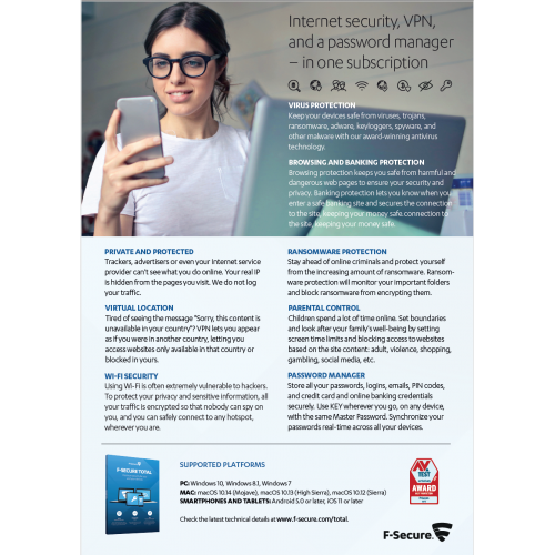 F-Secure Total Security and Privacy VPN  | 5 Appareils | 2 Ans | Numérique (ESD/UE)